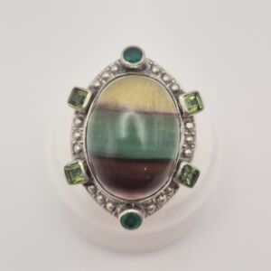 Artisan 925 Sterling Silver Rainbow Fluorite Boho Statement Ring Sz 11